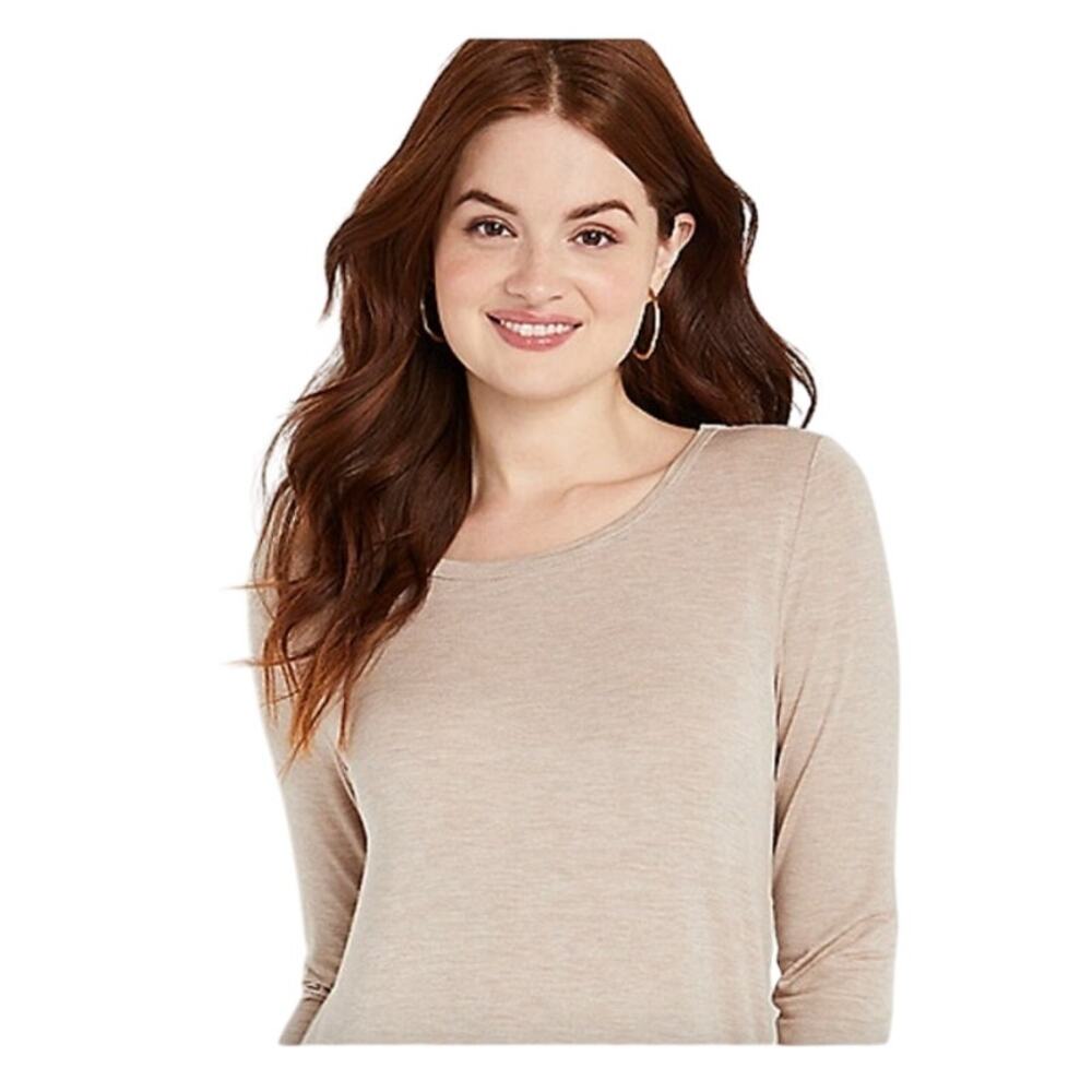 2/$30 MAURICES Top Size M NEW Flawless Long Sleeve Crew Neck Soft Heather Tan